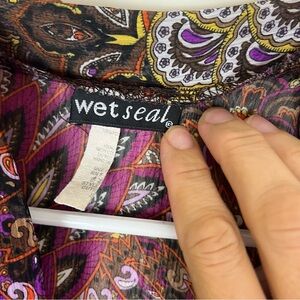 Vintage 90s Y2K Wet Seal Paisley Sheer Ruffle Top size Small